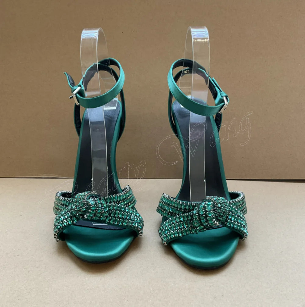 Crystal Bow Knot Solid Ankle Buckle Fashion High Heels Shoes