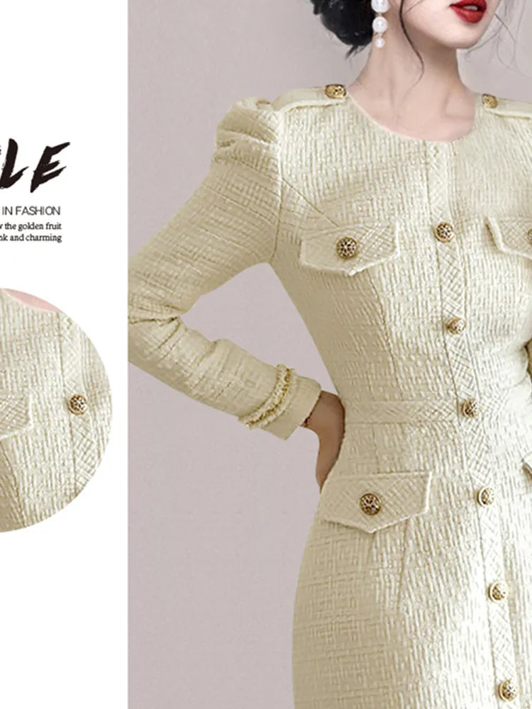 New Autumn Winter Runway Style Small Fragrance Tweed Dress