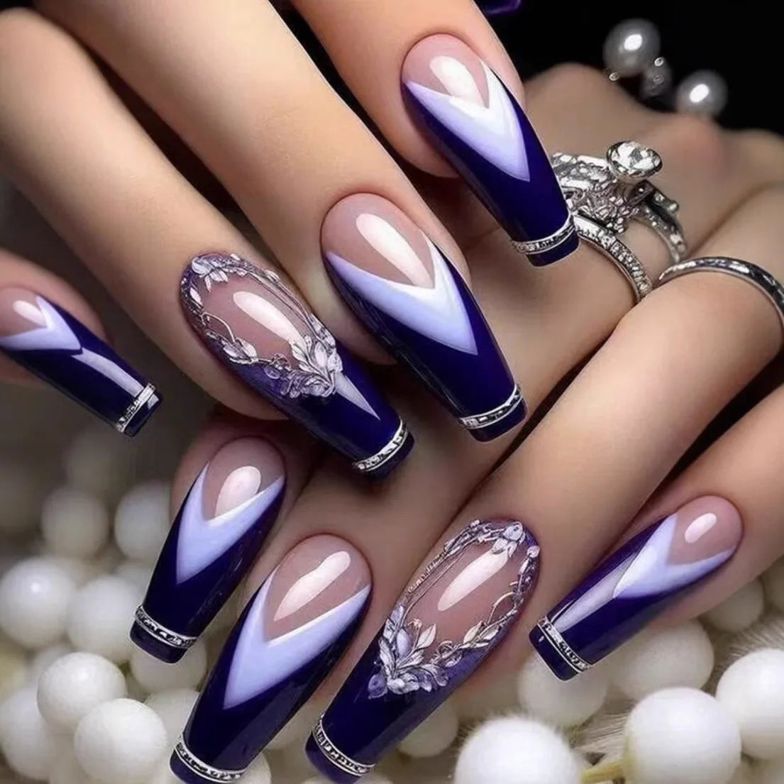 24pcs Press on Nails Flower Design