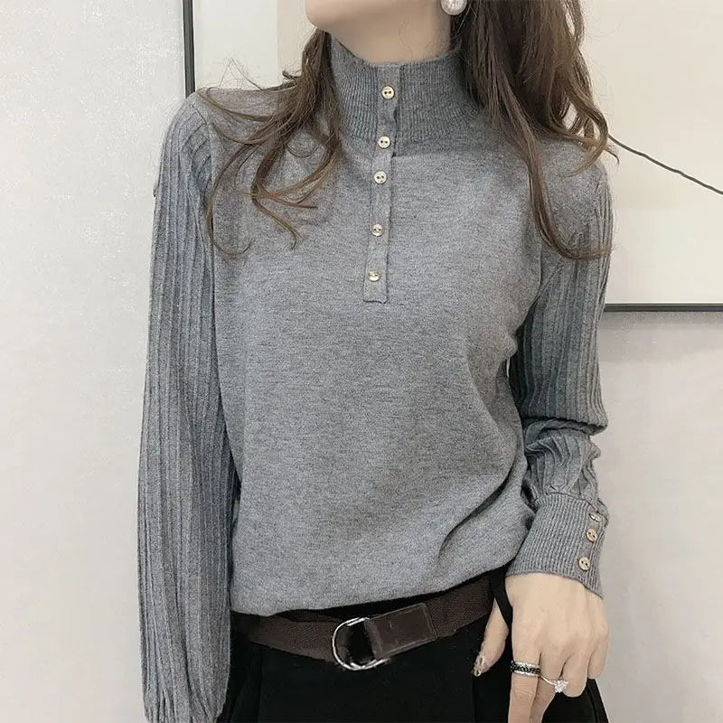 Autumn and Winter Semi High Neck Knitted Sweater