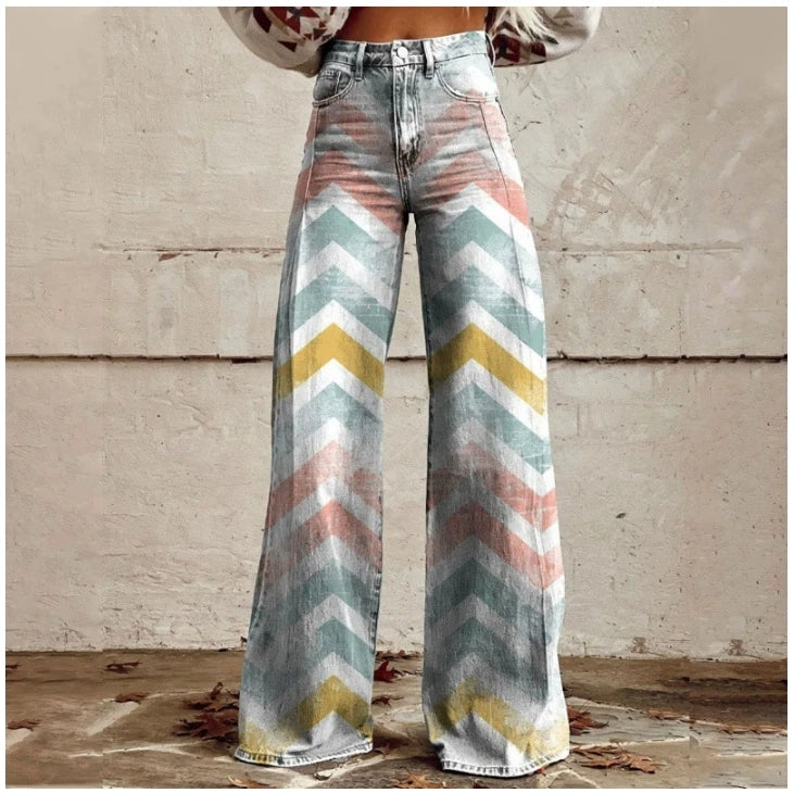Wide-Leg Plus Size Denim-Look Casual Pants