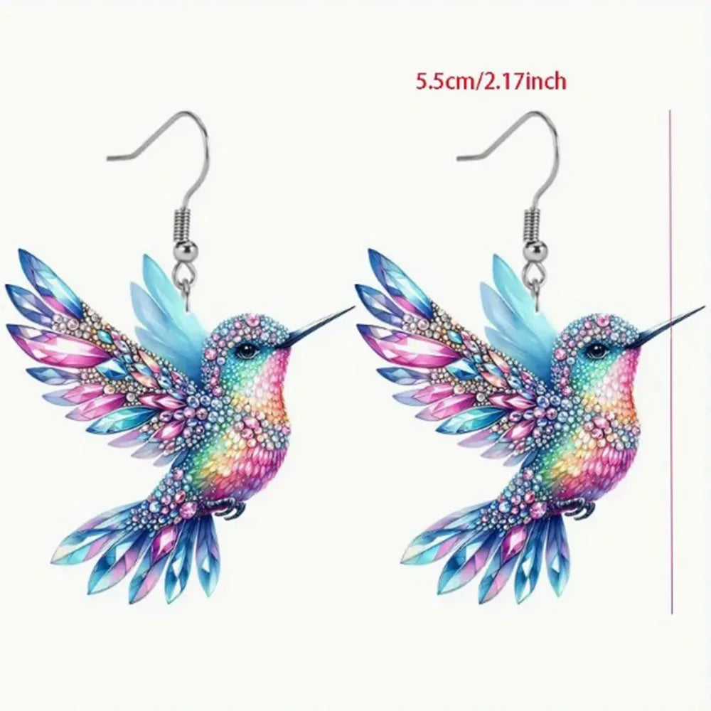 Acrylic Hummingbird Earrings – 2D Bird Shape Drop Dangle Jewelry for Women & Girls