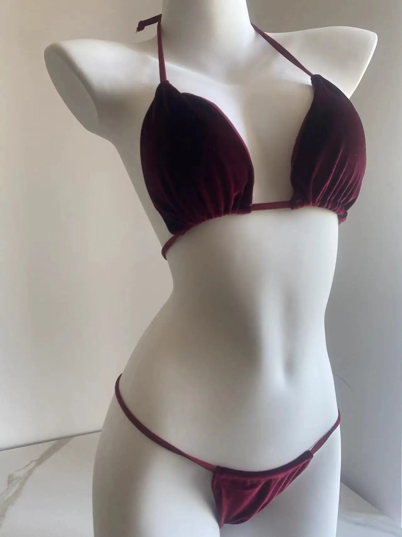 Velvet Triangle Bikini Thong Set
