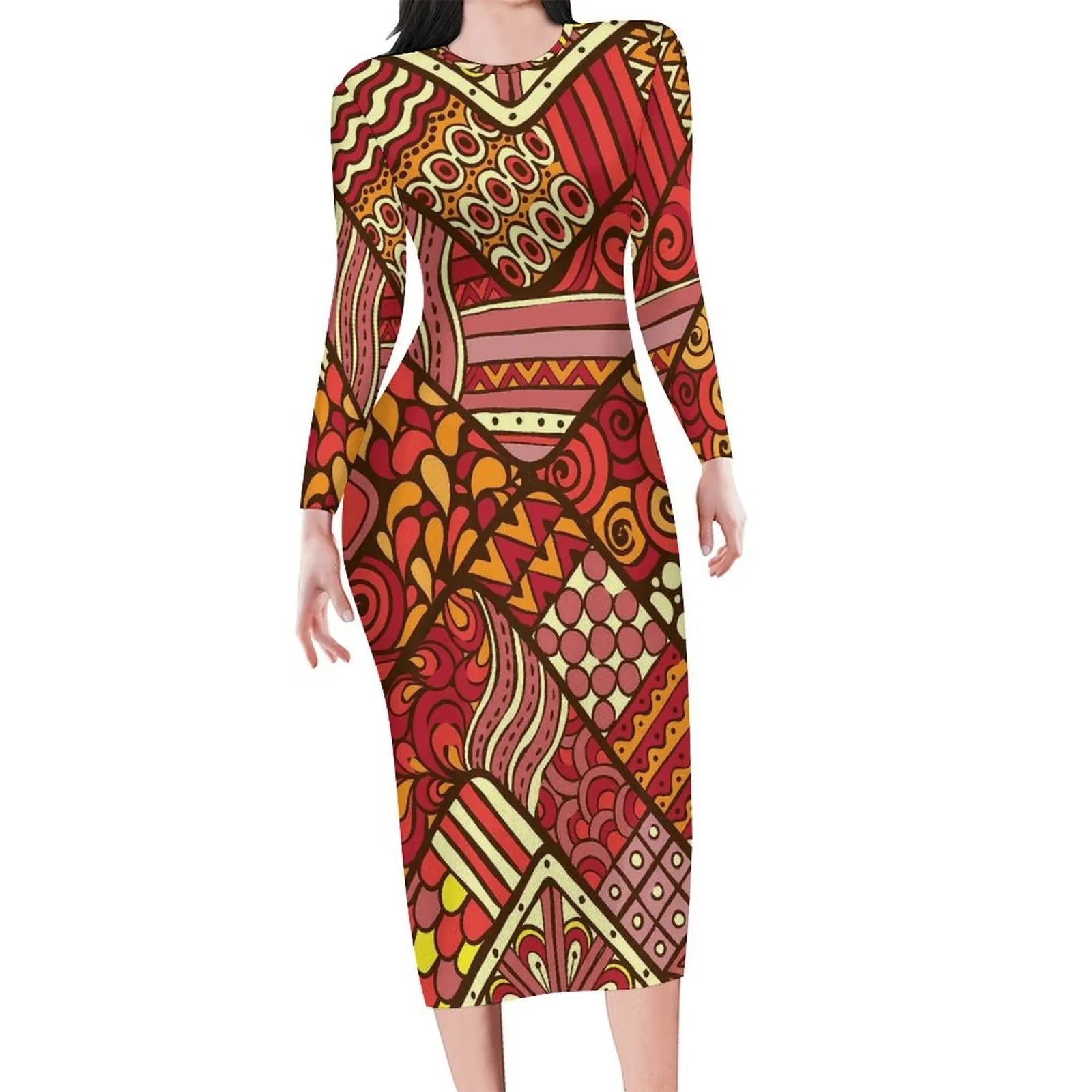 Autumn Long Sleeve African Ethnic Print Bodycon Dress