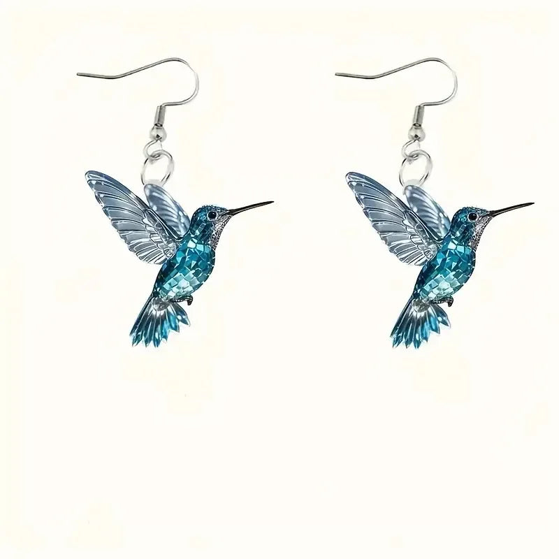 Acrylic Hummingbird Earrings – 2D Bird Shape Drop Dangle Jewelry for Women & Girls