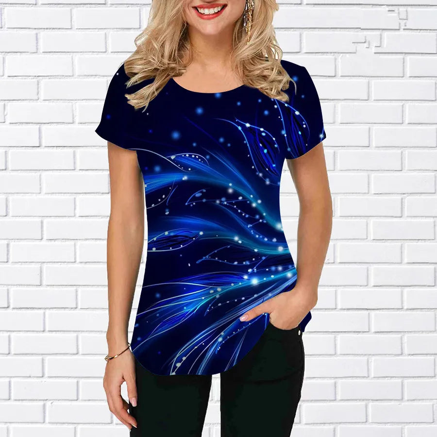 3D Gradient Floral Graphic Women’s T‑Shirt
