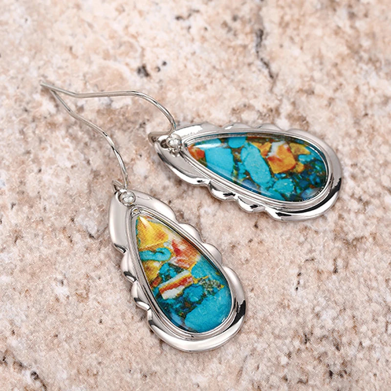 Waterdrop Shaped Boho Dangle Earrings with Stone Pattern Sticker