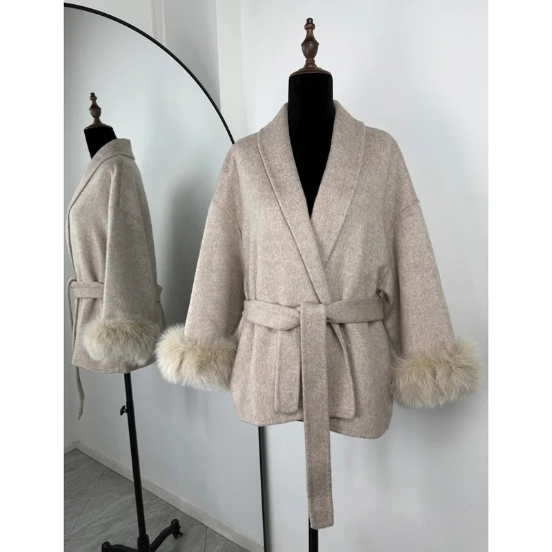 Fox Fur Short  Removable Elegant Double-sided Wool Overcoat