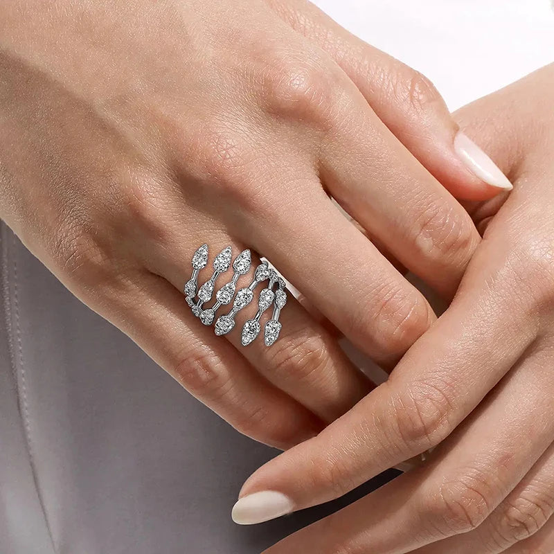 Sparkling Feather Opening Rings
