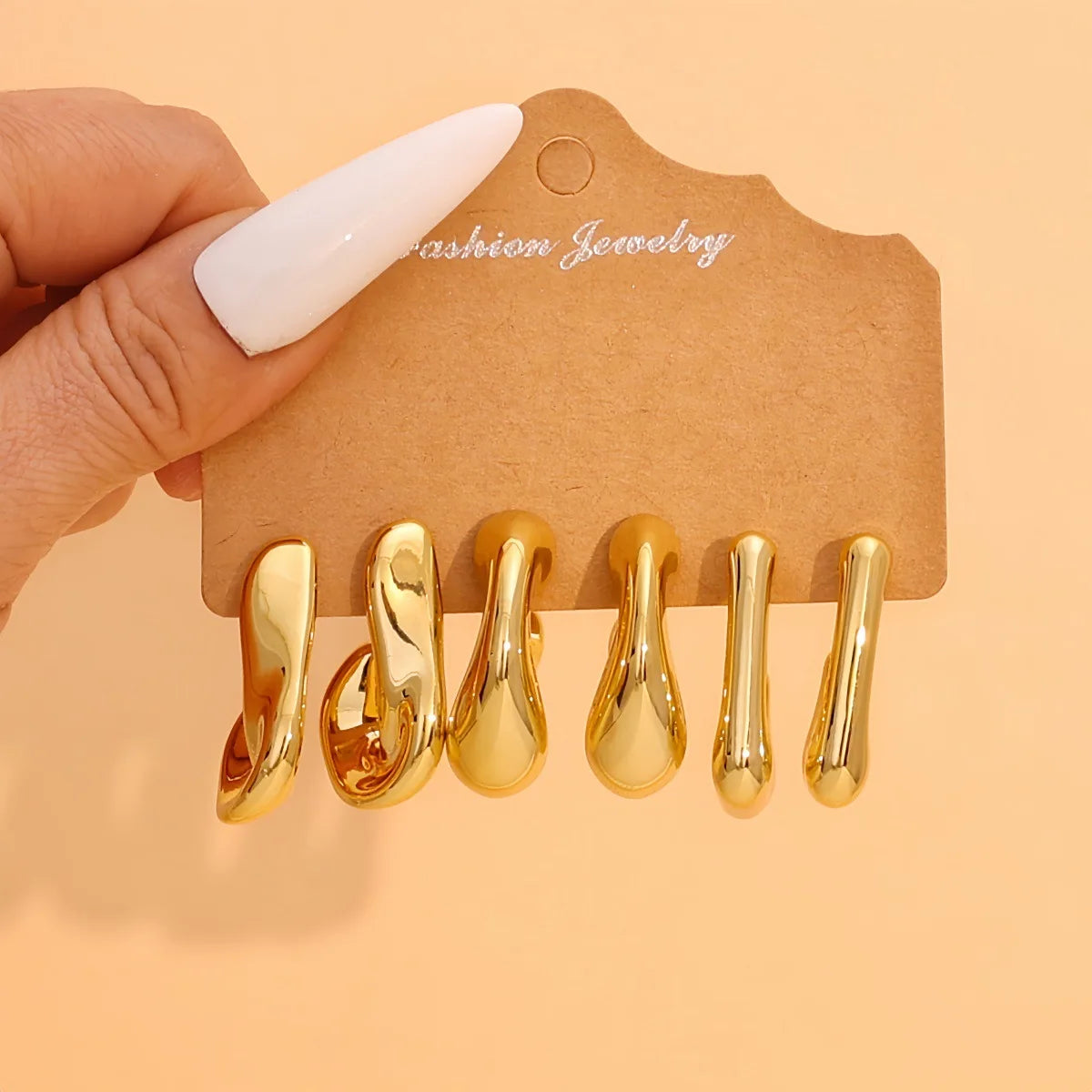 9-Pair Golden Resin Earrings Set – Starfish, Seashell &amp; Textured C-Shape Collection