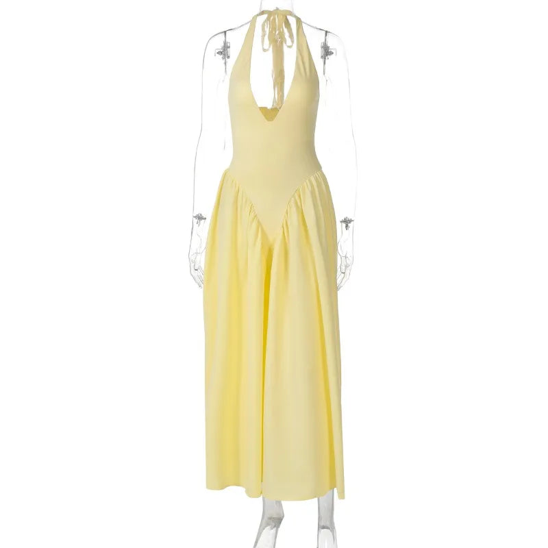 Summer Backless Deep V Spliced Long Dress