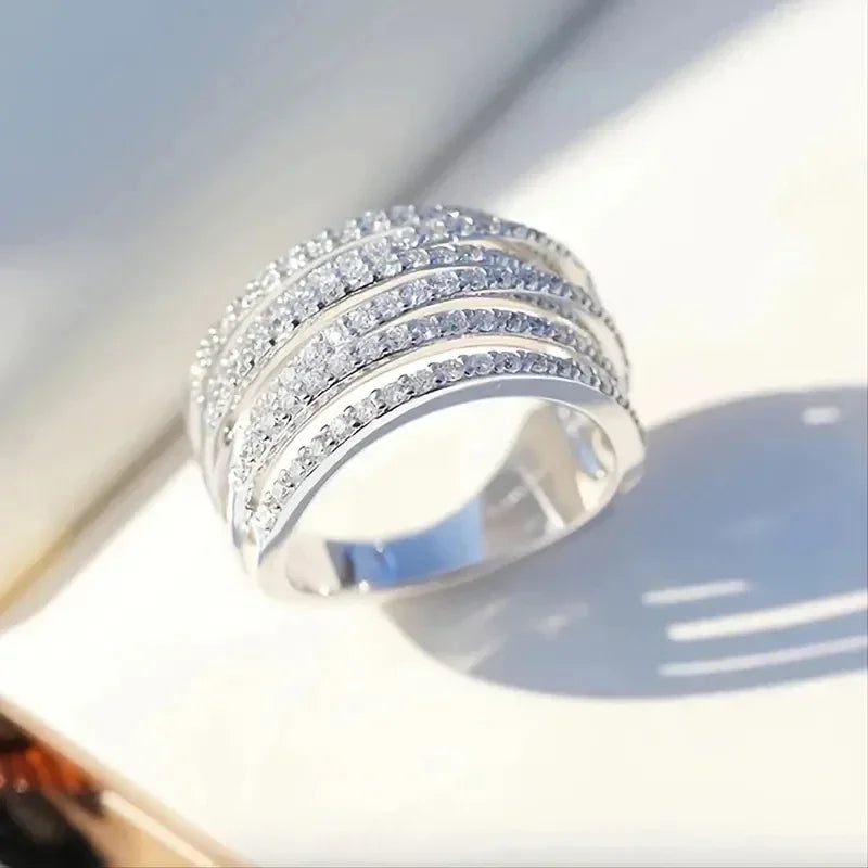 Simple Stylish Rings with Multi-layer Design Shiny Brilliant Cubic Zirconia