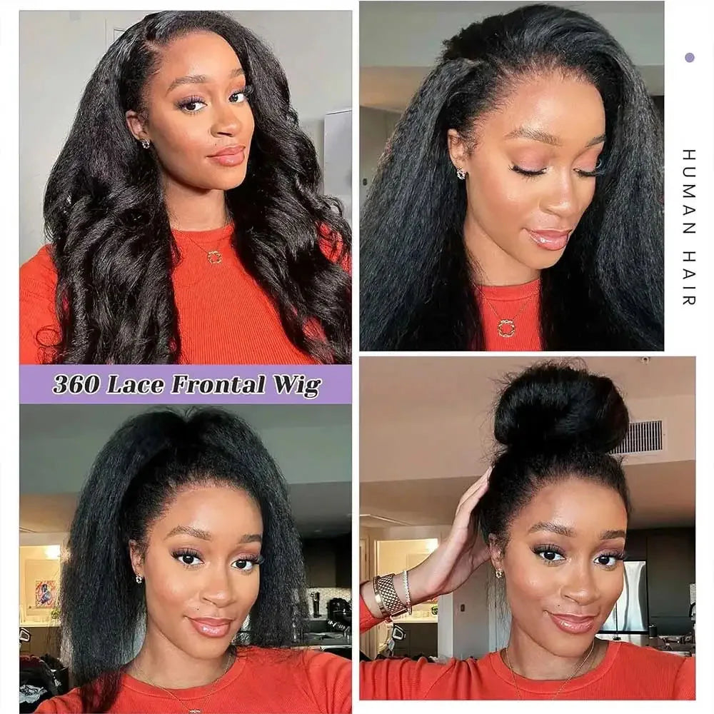 Hidden Strap Kinky Straight 360 Lace Front Wigs