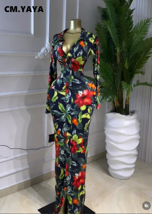 Full Sleeve Floral Print Bodycon Long Dress