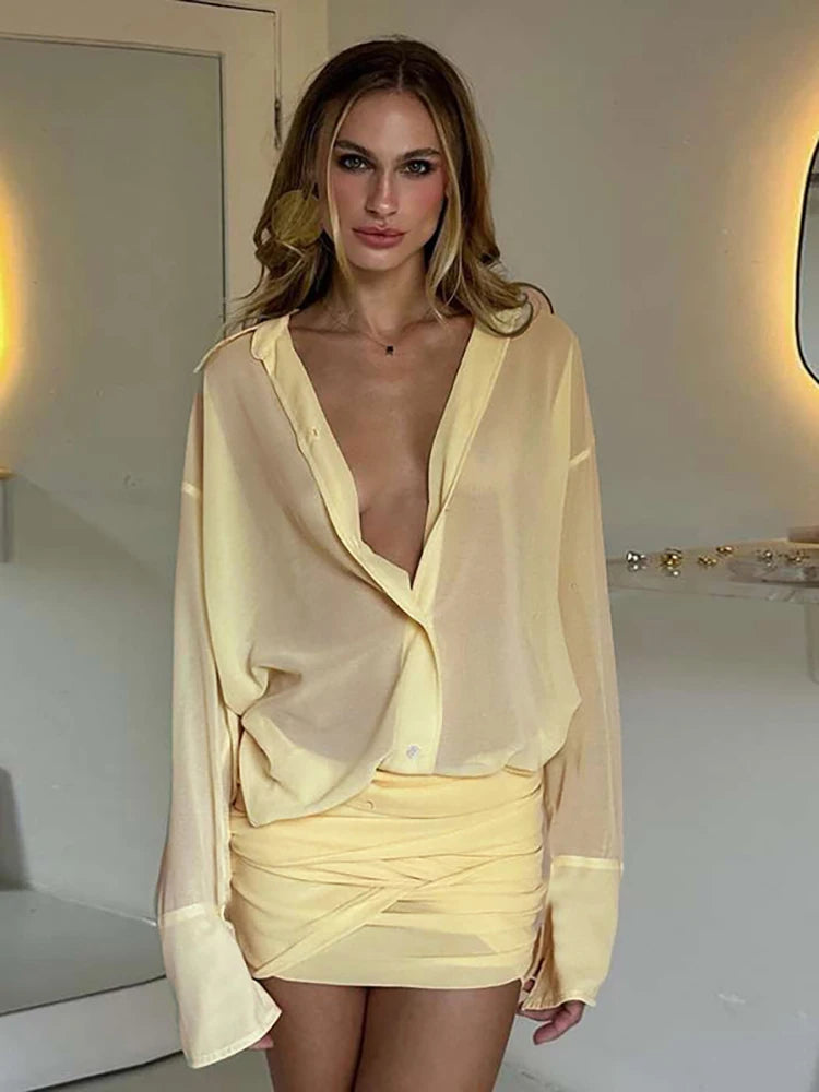 Sexy Turn-down Collar Bandage Single Breasted Shirt Dress
