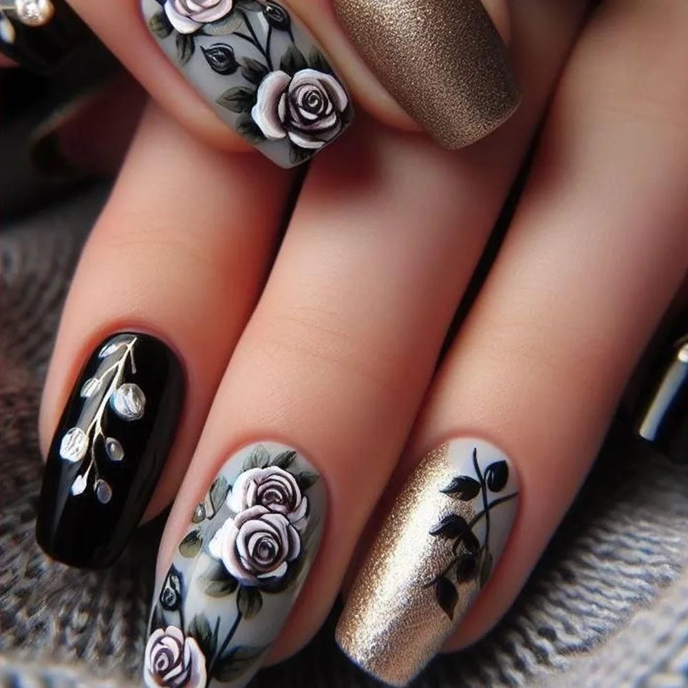 24pcs Press on Nails Flower Design