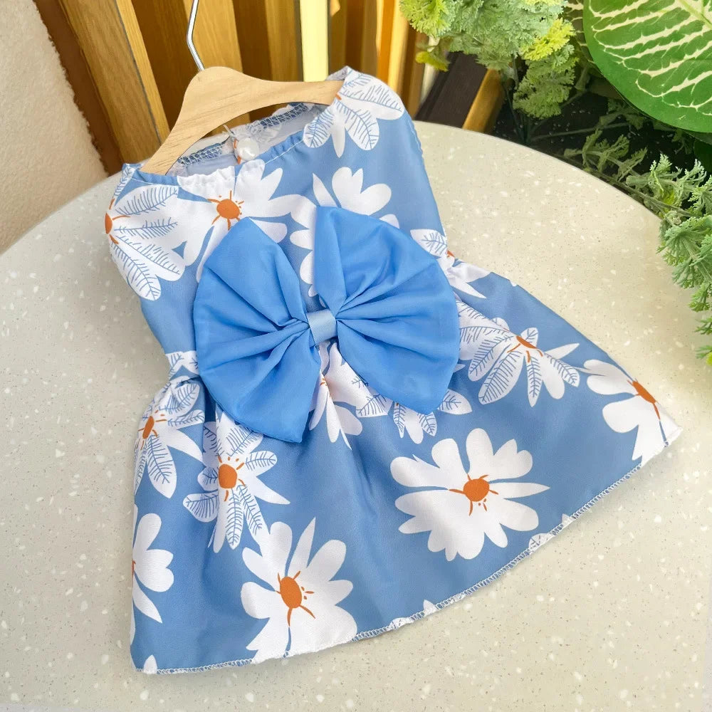 Cute Printed Bow Lace Dog Dresses for Small Medium Puppies