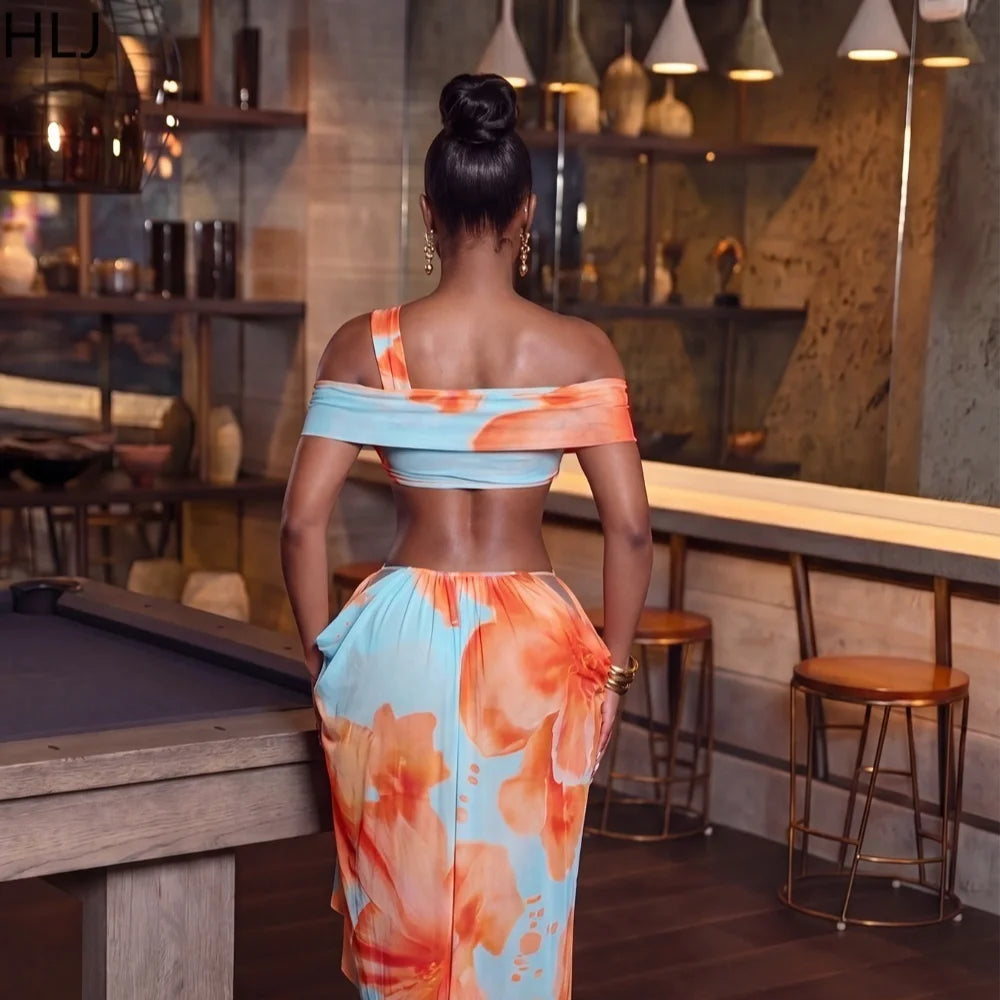 Sexy Tie Dye Patchwork Bodycon One Shoulder Hollow Out  Backless Long Dress for Beach