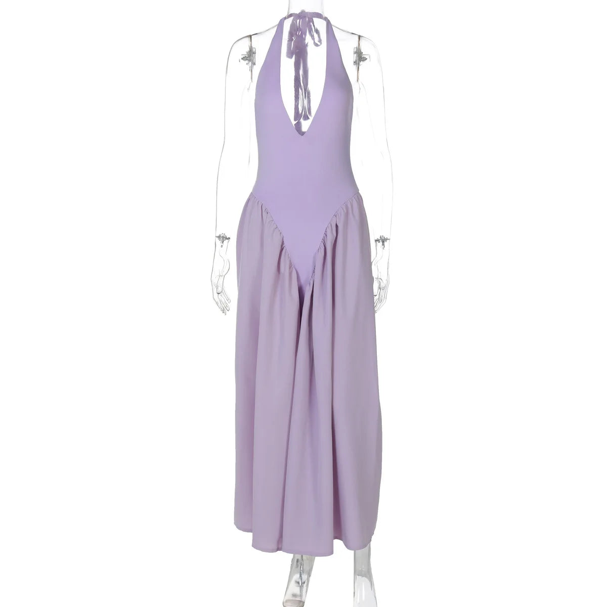 Summer Backless Deep V Spliced Long Dress