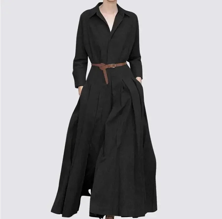 Spring Autumn Fashion Lapel Temperament Long Shirt Dress