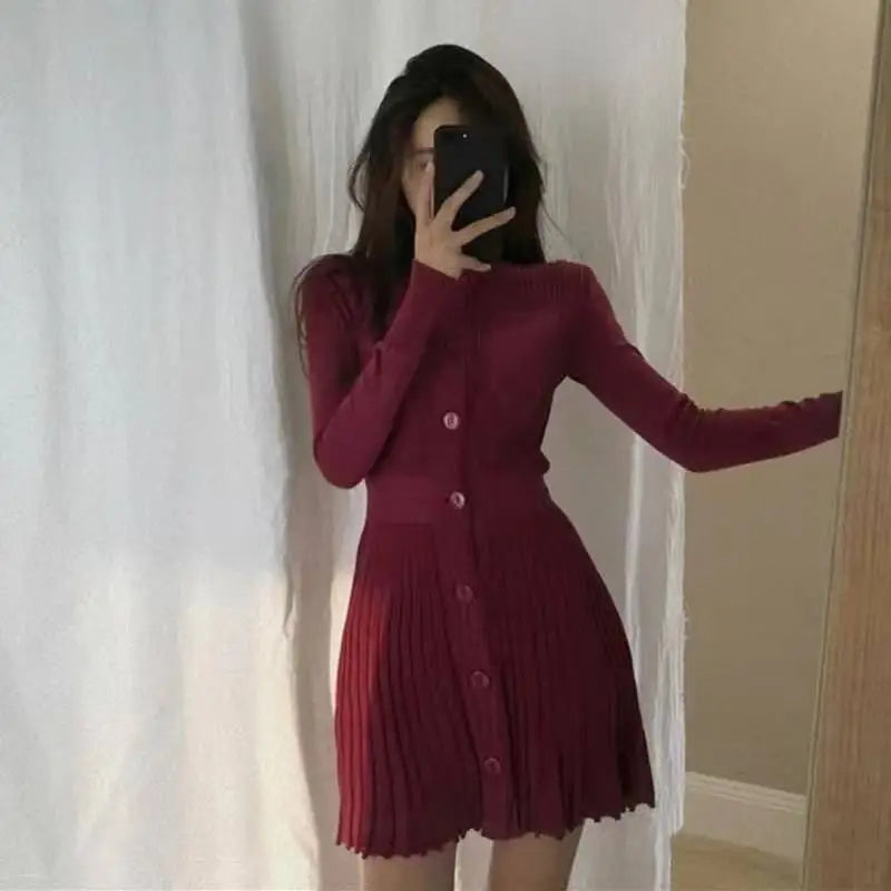 Fashion Korean Autumn Winter  Sexy Bodycon  Wrap  Short Women's Sweater Knitted One-piece Dress