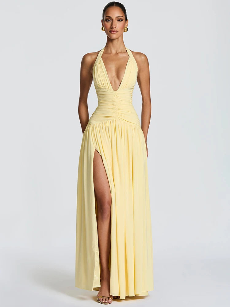 Halter Deep V Neck Sexy Maxi Dress