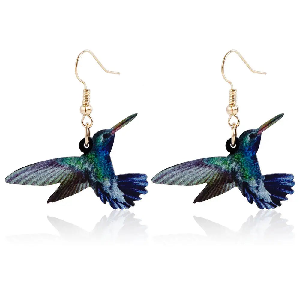Acrylic Hummingbird Earrings – 2D Bird Shape Drop Dangle Jewelry for Women & Girls