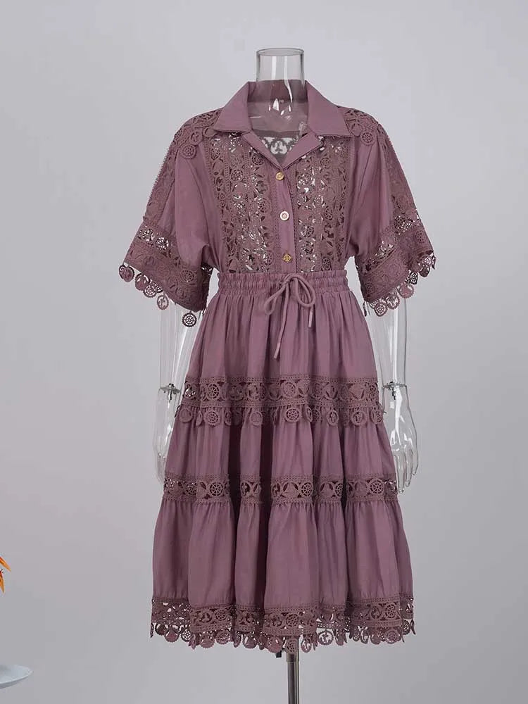 Summer Color Elegant Shirt Skirt Set