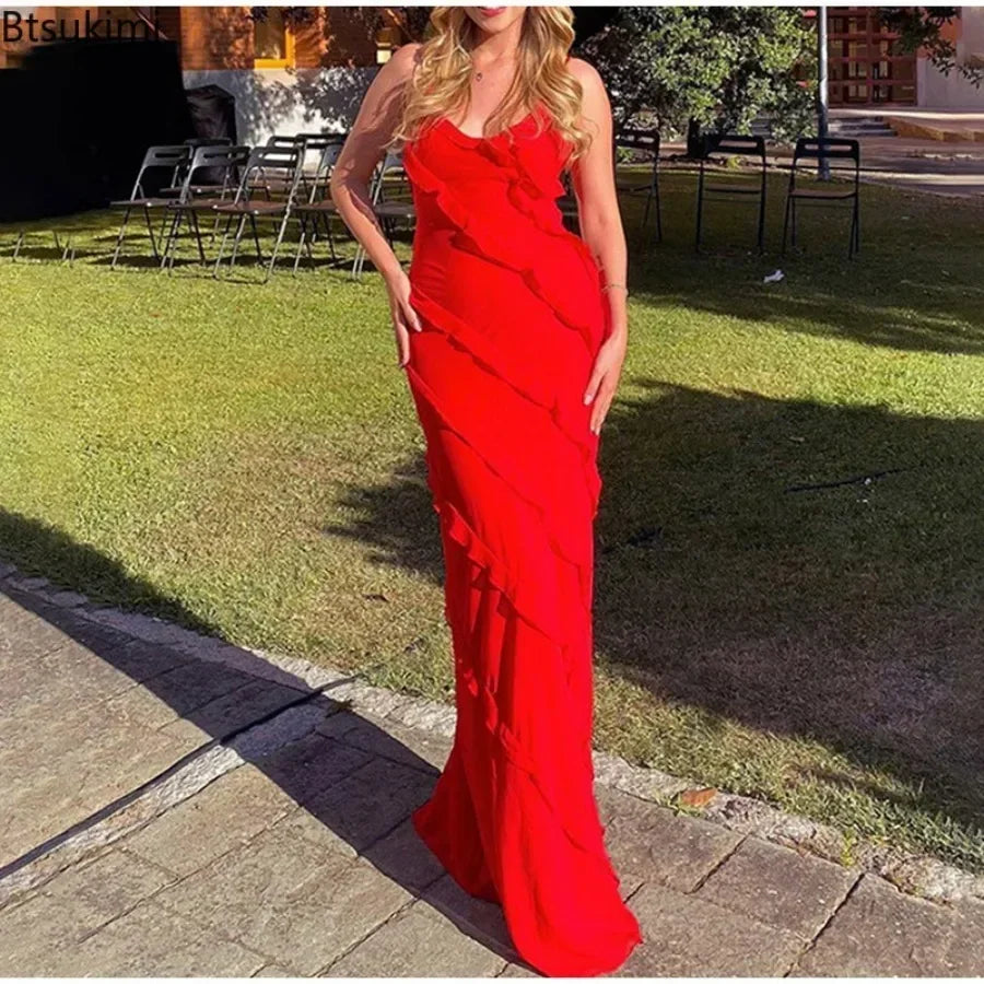 2025  Ruffles Chiffon Maxi Dresses