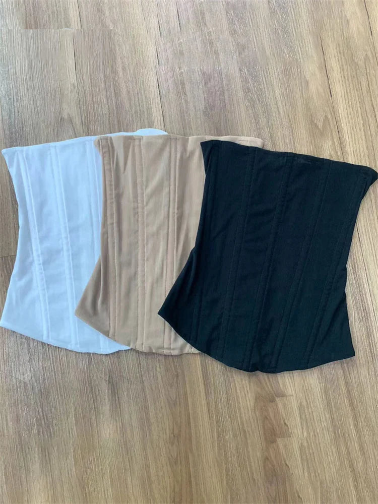Mesh Backless Summer Patchwork Strapless Solid Slim Sexy  Tank Top