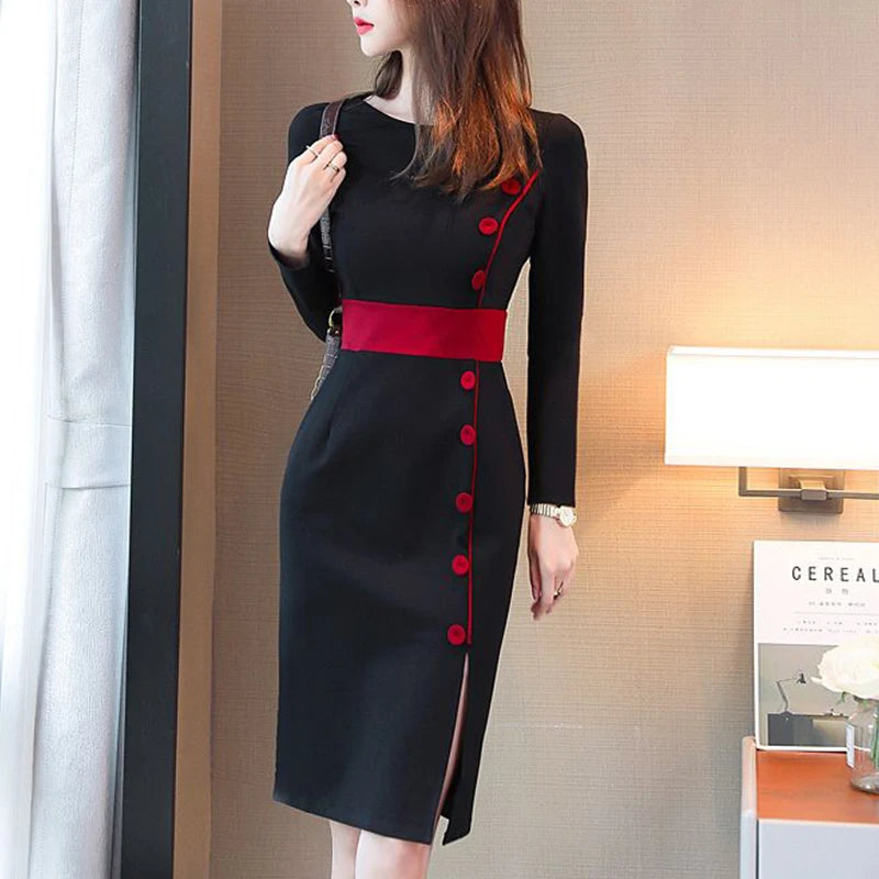 Autumn Winter High Waist Buttons Bodycon Dress