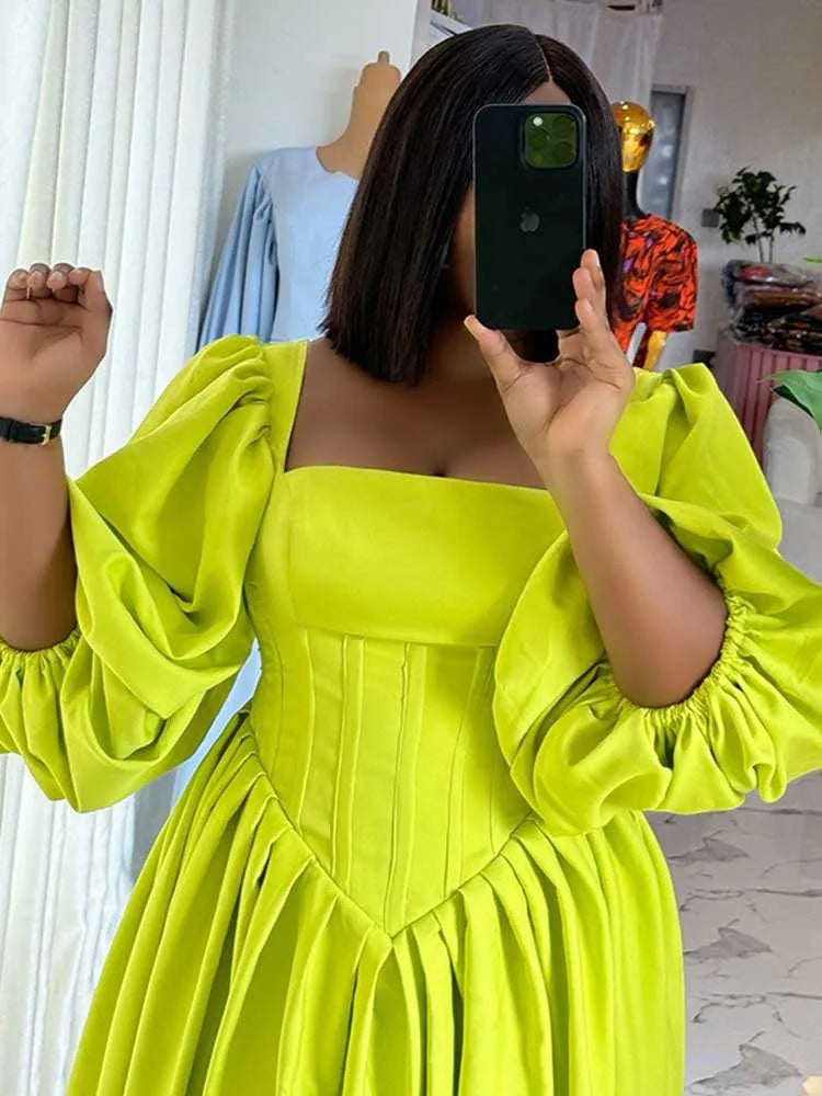 Spring High Waist Elegant Slash Neck Long Dress