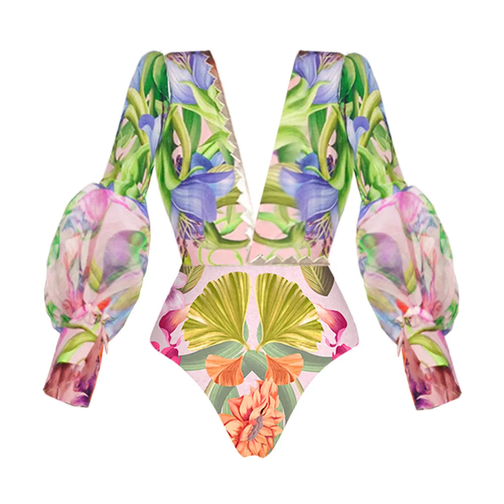 Sexy One Piece Long Sleeve Swimwear And Skirt