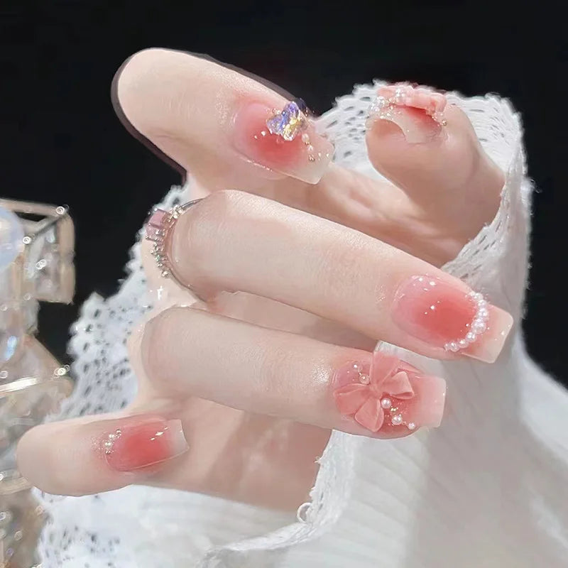 24Pcs Pink Ballet Fake Nails