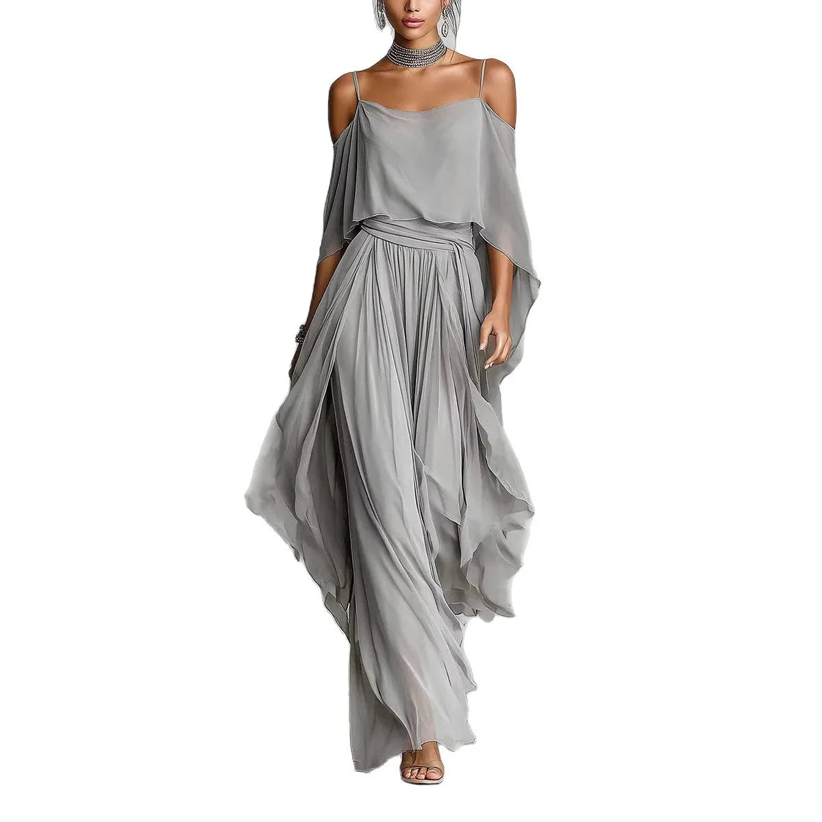 New Solid Asymmetrical Two Piece Set – Off Shoulder Top & Wide Leg Pants