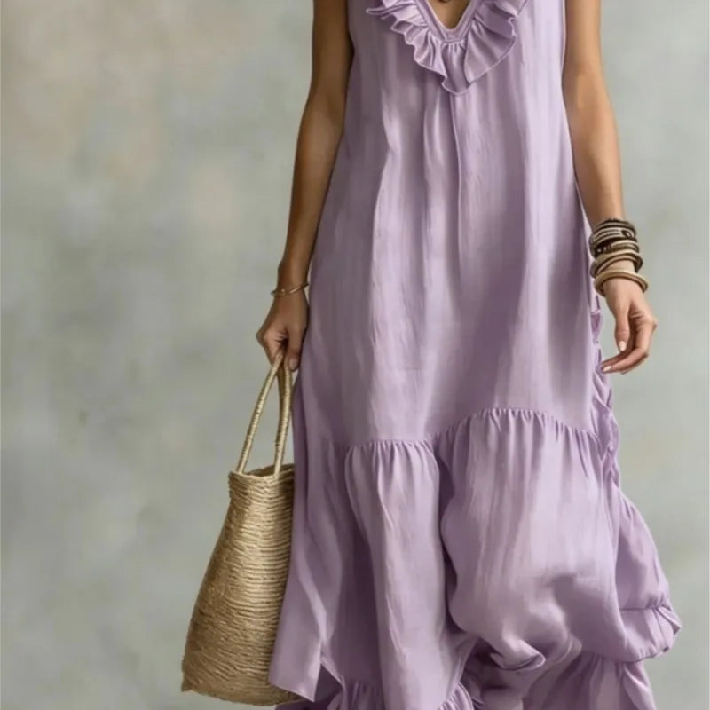 New Women's Casual Sleeveless V‑Neck Large Swing Dress