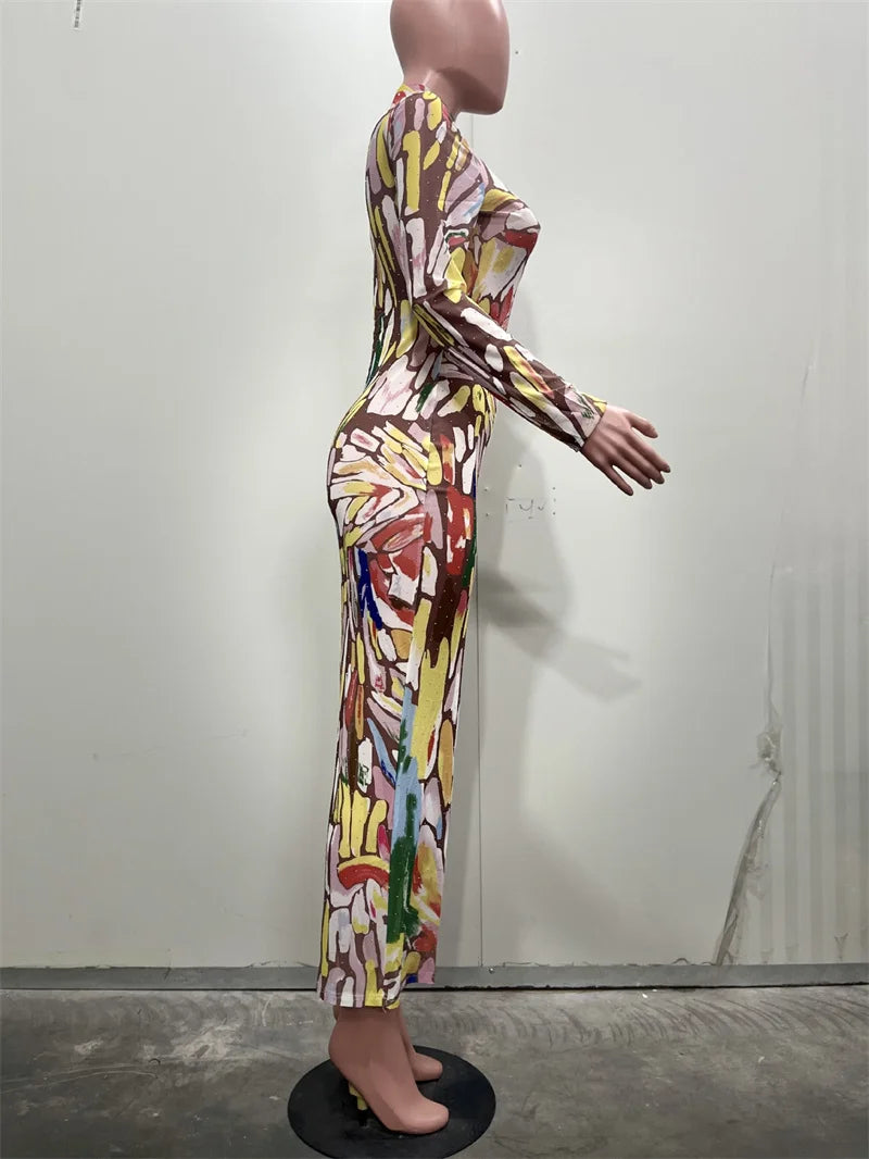 Colourful Tie Dye Print Bodycon Maxi Dress