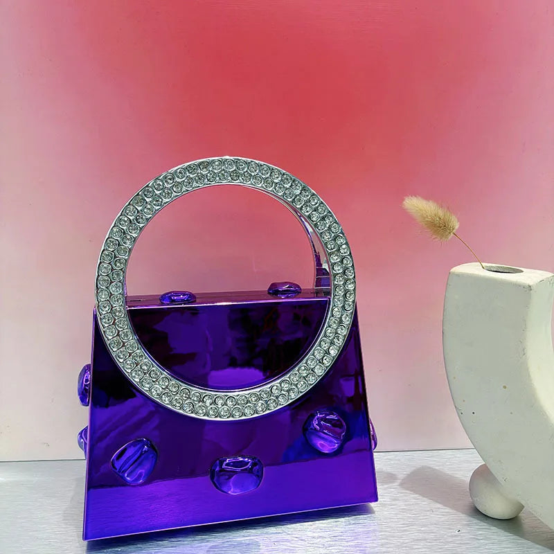 Candy Color Acrylic  Round Handle Diamond Handbag