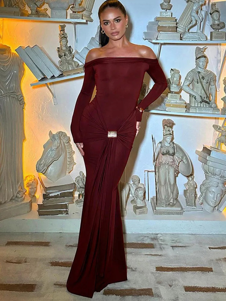 Off-shoulder Long Sleeve Sexy Maxi Dress