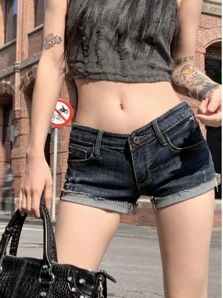 Summer Street Casual  Low Rise Elastic Mini Shorts