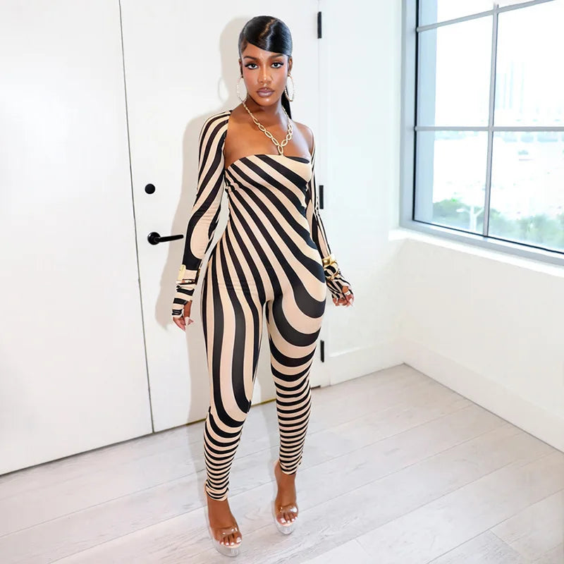 Striped Strapless One-Piece Jumpsuit