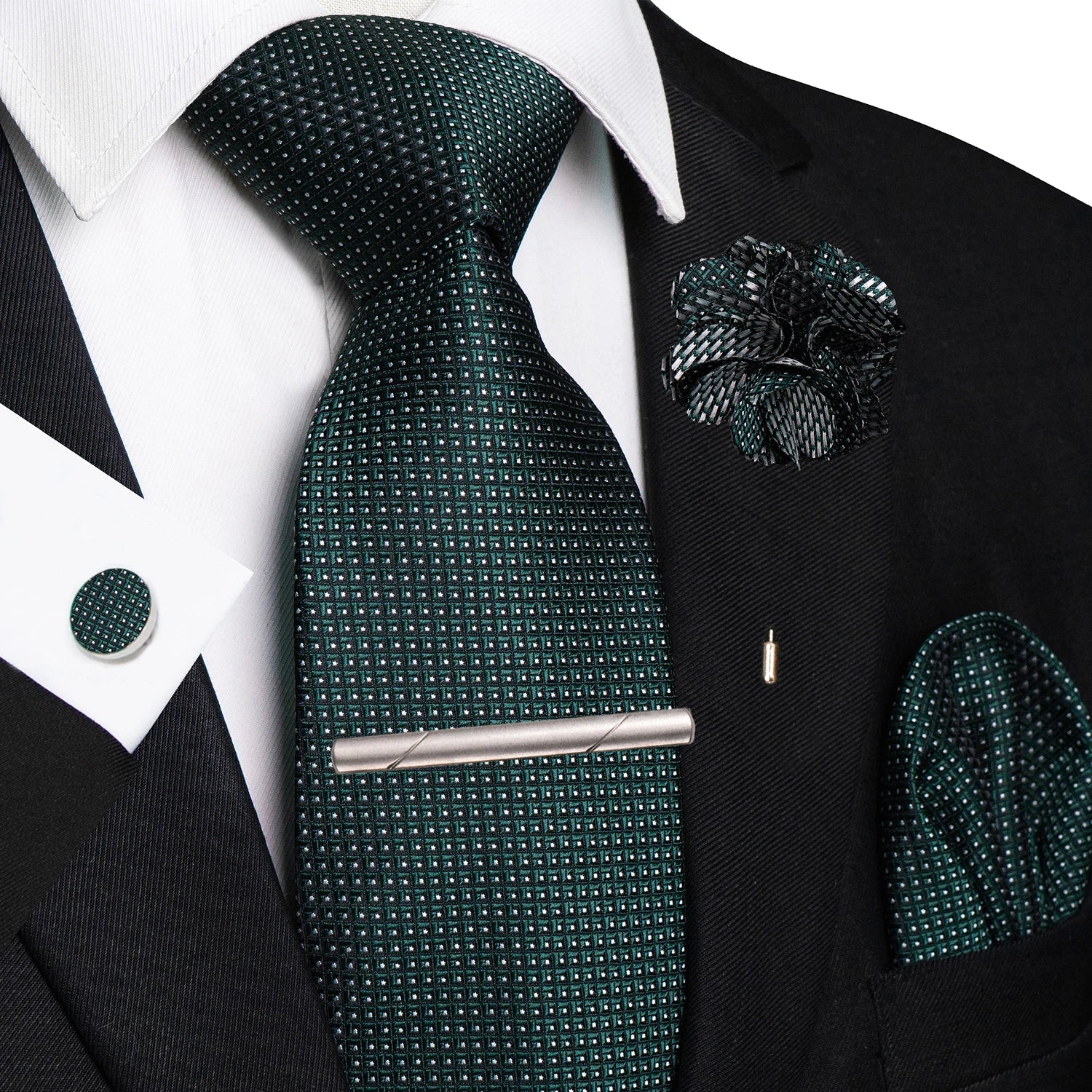 Brown Yellow Plaid Silk Tie Set for Men