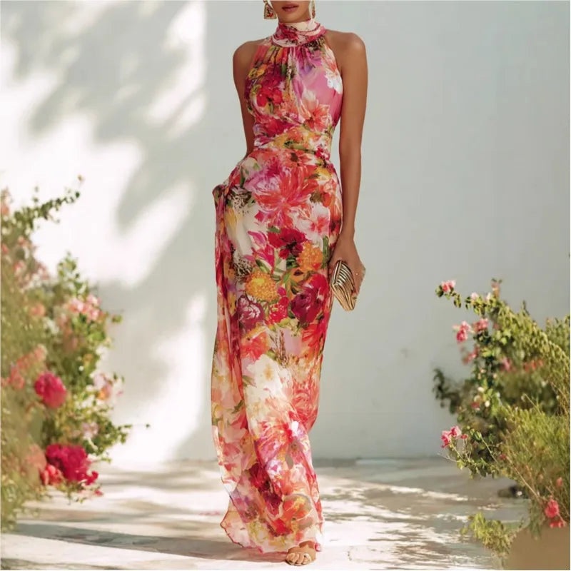 Fashion Floral Print Slim Long Dress