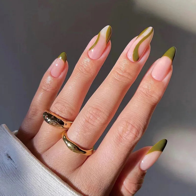 24Pcs/Box Almond Round False Nails Detachable Stiletto Fake Nails