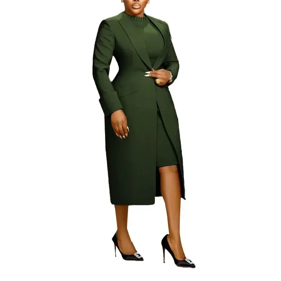 Women's Long Blazer Coat & Maxi Dress 2‑Piece Set