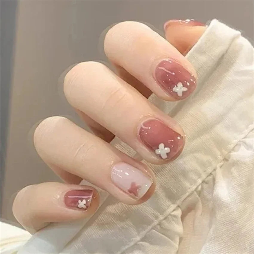 24Pcs/Set Dry Rose Blush Artificial Wearing False Nails