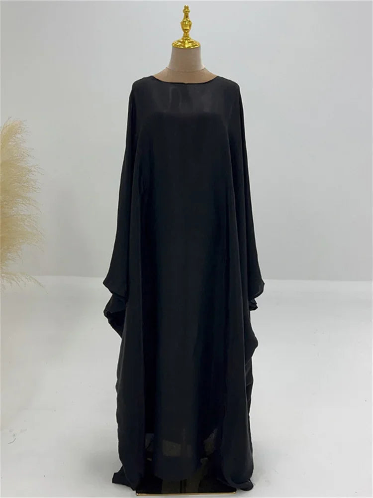 Autumn Loose Butterfly Batwing Long Sleeve Shiny Maxi Dress