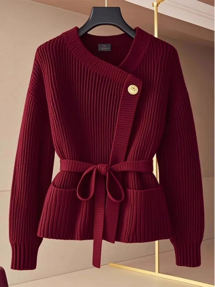 Autumn And Winter French Ankela Red Knitted Sweater