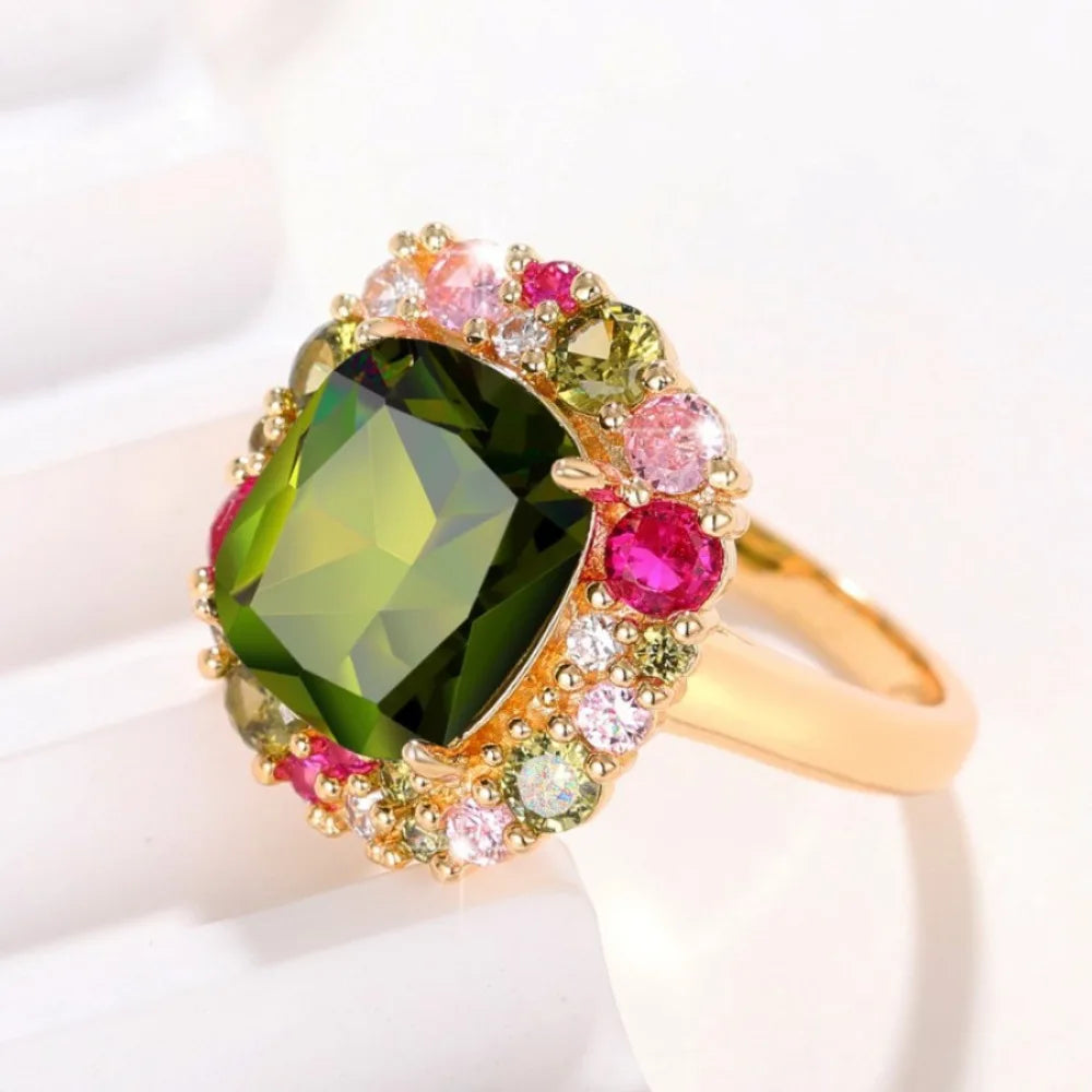 Exquisite Emerald Secret Garden Ring – Ultra-Gleaming Square Crystal for Weddings & Special Moments