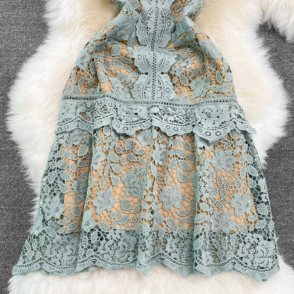 Summer Green Hollow out Lace Mini Dress